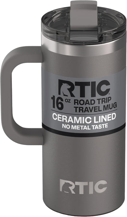 20oz Road Trip Travel Mug with Lid and Handle, Ceramic Lined, Black
