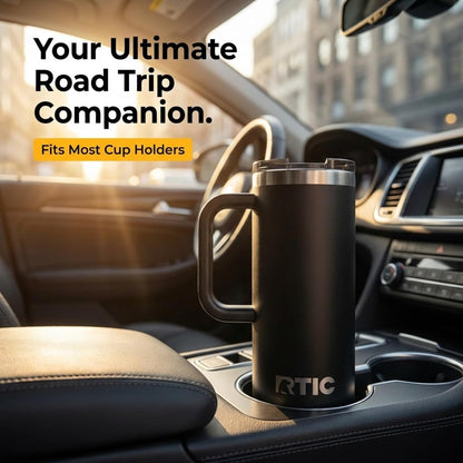 20oz Road Trip Travel Mug with Lid and Handle, Ceramic Lined, Black