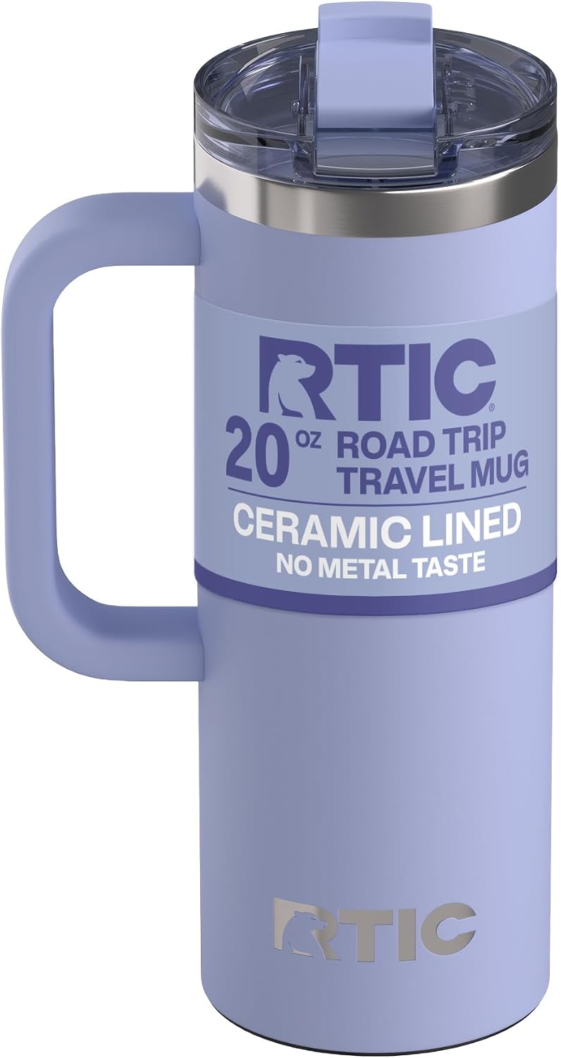 20oz Road Trip Travel Mug with Lid and Handle, Ceramic Lined, Black