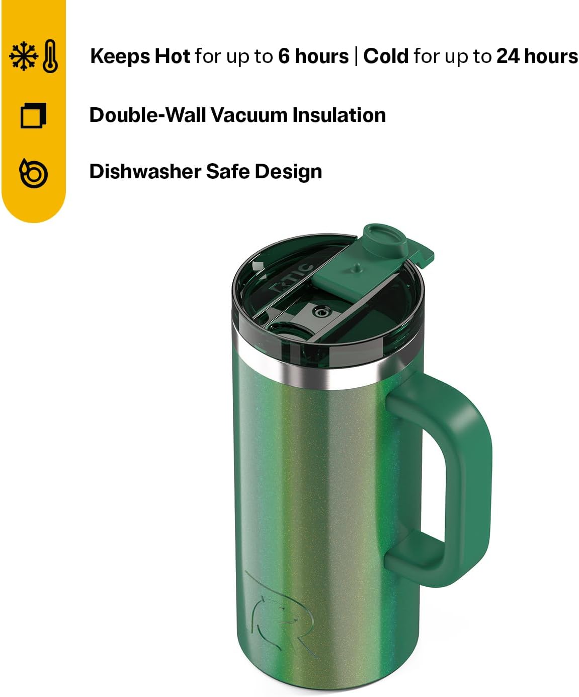 20oz Road Trip Travel Mug with Lid and Handle, Ceramic Lined, Black