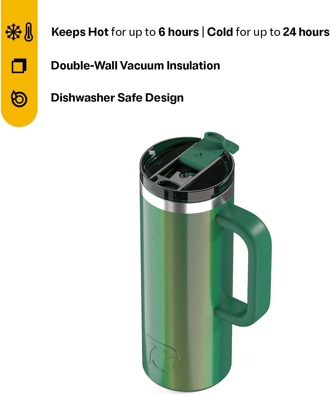 20oz Road Trip Travel Mug with Lid and Handle, Ceramic Lined, Black