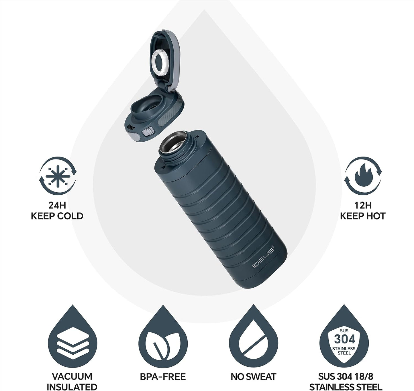 Insulated Stainless Steel Water Bottle 14 oz Lockable Lid & Leakproof Travel Coffee Mug for Hot/Cold Beverages Fits Most Cup Holder (Black)