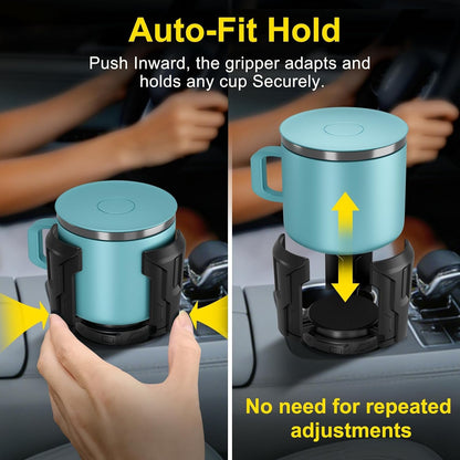 Cup Holder Expander (Adjustable Holder & Base, Auto-Fit Hold, One Button Open), Car Cup Holder Expander for Yeti, Hydro Flask, Nalgene, Owala, Bottles in 2.6"- 4.8" (Black)