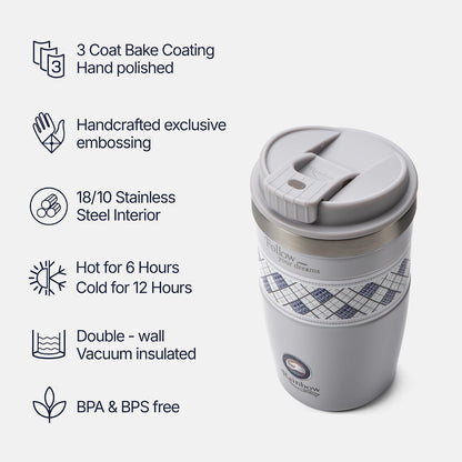 13 oz Travel Coffee Tumbler – 6H hot / 12H cold, Mig-White | 18/10 Stainless Steel, double wall vacuum insulation, keeps hot 6h & cold 12h, BPA free, ideal for office, camping, commutes