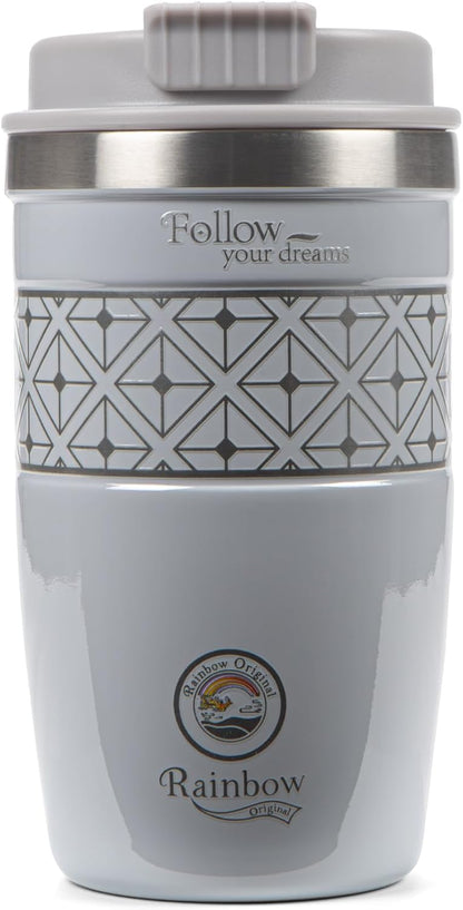 13 oz Travel Coffee Tumbler – 6H hot / 12H cold, Mig-White | 18/10 Stainless Steel, double wall vacuum insulation, keeps hot 6h & cold 12h, BPA free, ideal for office, camping, commutes