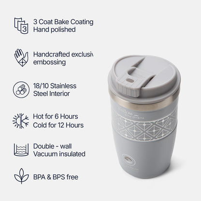 13 oz Travel Coffee Tumbler – 6H hot / 12H cold, Mig-White | 18/10 Stainless Steel, double wall vacuum insulation, keeps hot 6h & cold 12h, BPA free, ideal for office, camping, commutes