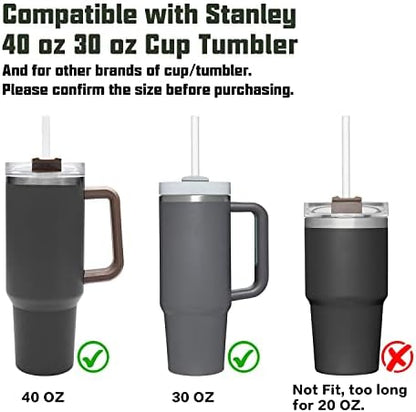 Replacement Straw Compatible with Stanley 40 oz 30 oz Cup Tumbler, 6 Pack Reusable Straw with Cleaning Brush, Plastic, Clear