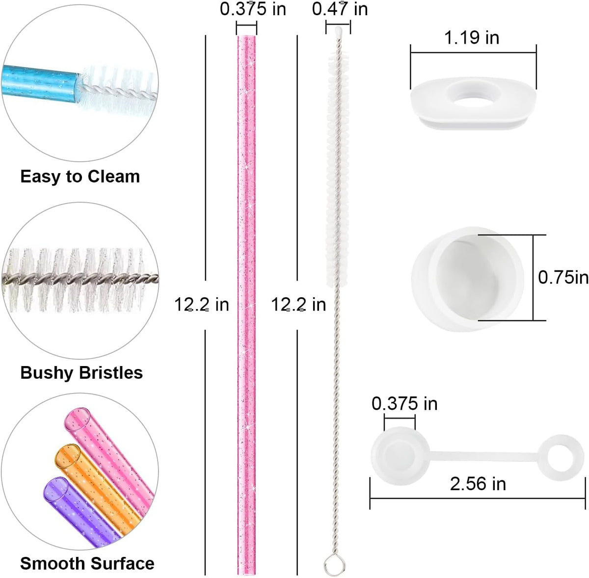 Replacement Straw Compatible with Stanley 40 oz 30 oz Cup Tumbler, 6 Pack Reusable Straw with Cleaning Brush, Plastic, Clear