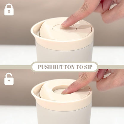 12 oz Push Button Lid Stainless Steel Travel Mug | Double Wall Insulated, Leak-Proof | Keeps Drinks Hot for 6hrs & Cold for 12hrs | Dishwasher Safe | Perfect for Coffee, Tea & More (Rose Quartz Pink)
