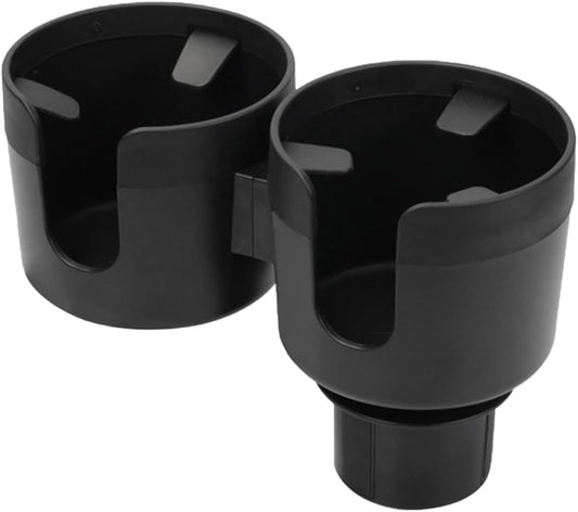 Car Double Cup Holder Extender, 2-in-1 Car Cup Holder Adapter with Adjustable Base, Universal Multifunctional Cup Holder Organizer for Beverage, Snack, Cup, Bottle Storage (Black)