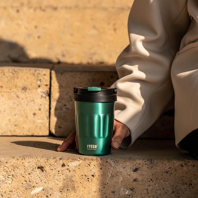 Stainless Steel Portable Tumbler with Flip Lid,Travel Mug with Concealed Carry Handle, Leakproof Insulated Coffee Cup (BLUE, 17 OZ)