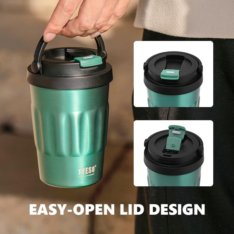 Stainless Steel Portable Tumbler with Flip Lid,Travel Mug with Concealed Carry Handle, Leakproof Insulated Coffee Cup (BLUE, 17 OZ)