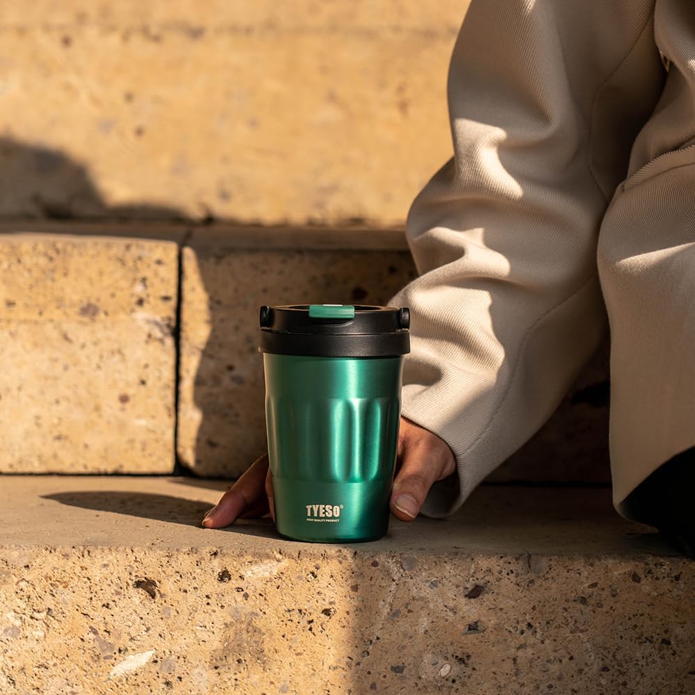 Stainless Steel Portable Tumbler with Flip Lid,Travel Mug with Concealed Carry Handle, Leakproof Insulated Coffee Cup (BLUE, 17 OZ)