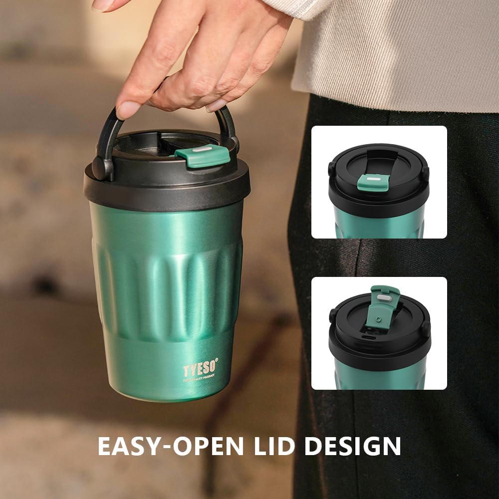 Stainless Steel Portable Tumbler with Flip Lid,Travel Mug with Concealed Carry Handle, Leakproof Insulated Coffee Cup (BLUE, 17 OZ)
