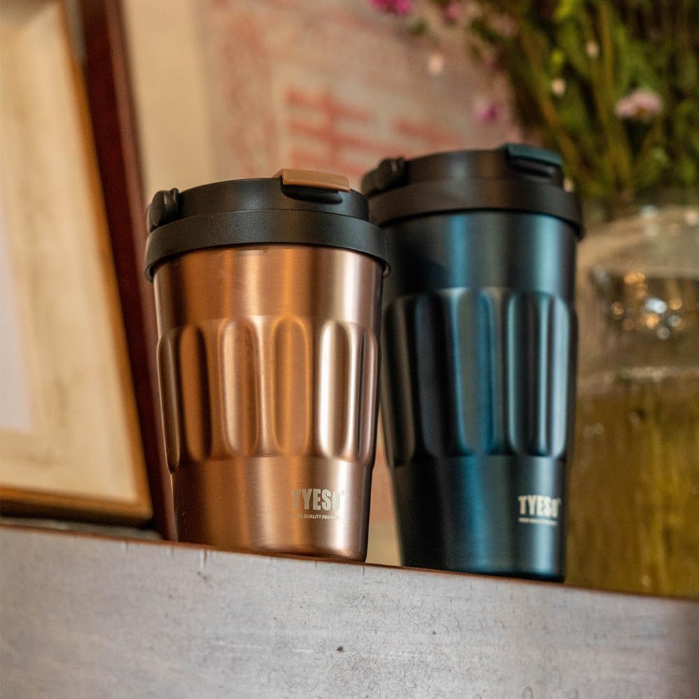 Stainless Steel Portable Tumbler with Flip Lid,Travel Mug with Concealed Carry Handle, Leakproof Insulated Coffee Cup (BLUE, 17 OZ)