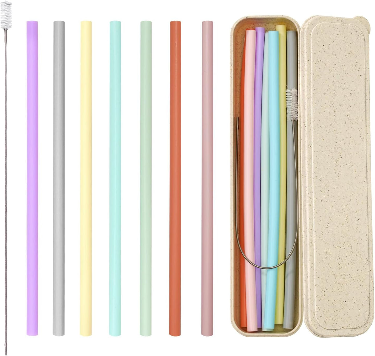 Silicone Reusable Straws with Case, Dishwasher Safe Travel Straw