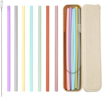 Silicone Reusable Straws with Case, Dishwasher Safe Travel Straw