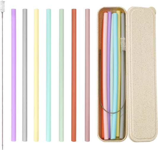Silicone Reusable Straws with Case, Dishwasher Safe Travel Straw