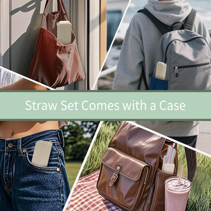 Silicone Reusable Straws with Case, Dishwasher Safe Travel Straw