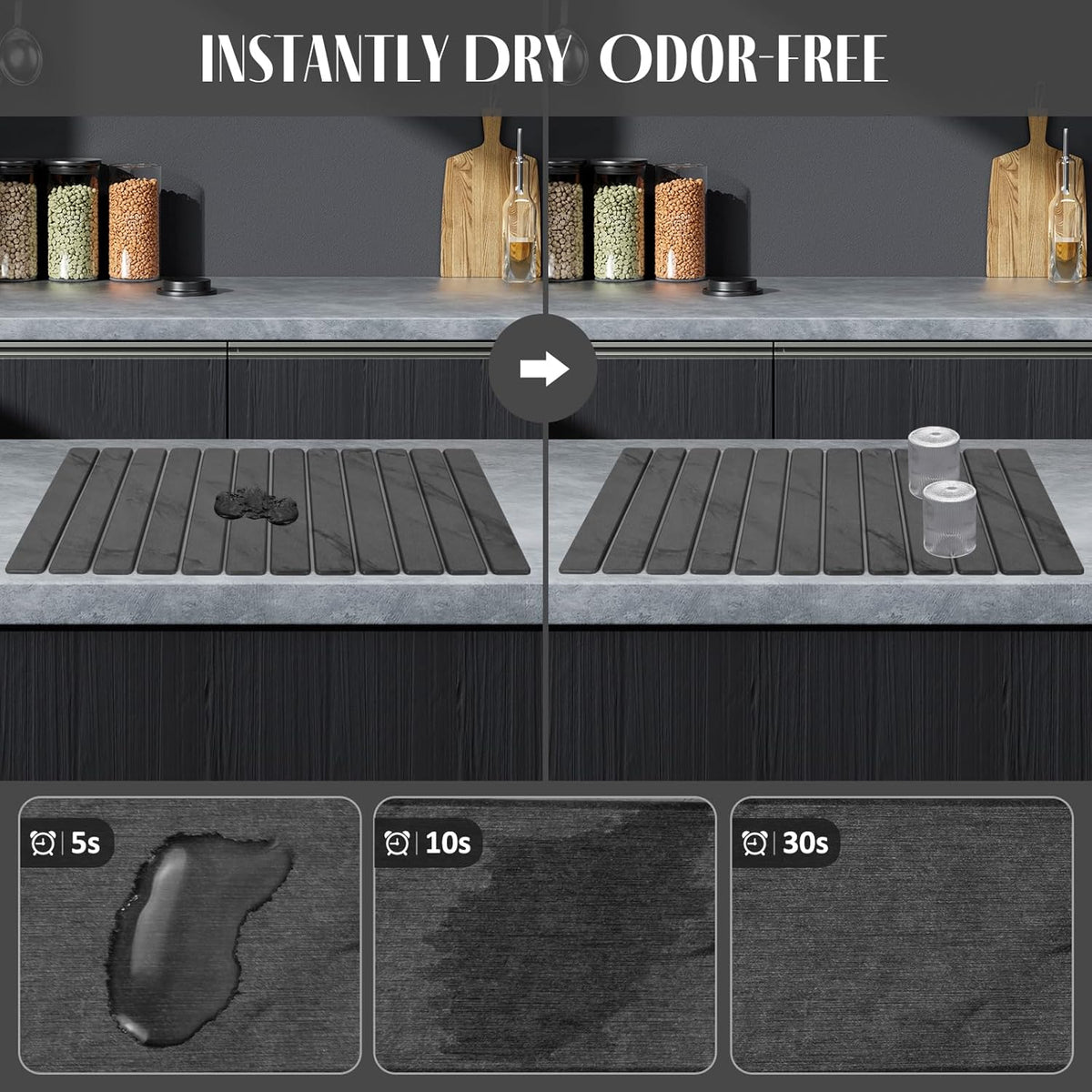 Extra Large Stone Dish Drying Mat for Kitchen Counter, 28"(L)×16 "(W) Foldable Quick Dry Dish Drying Mats, Absorbent Diatomaceous Earth Stone Drying Mats for Plate Rack Bottles Cups - Gray Marble