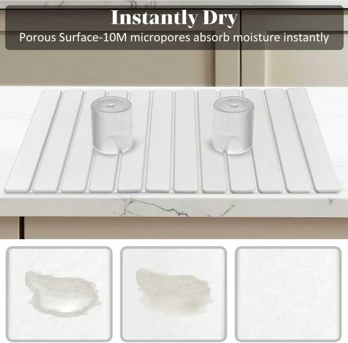 Extra Large Stone Dish Drying Mat for Kitchen Counter, 28"(L)×16 "(W) Foldable Quick Dry Dish Drying Mats, Absorbent Diatomaceous Earth Stone Drying Mats for Plate Rack Bottles Cups - Gray Marble