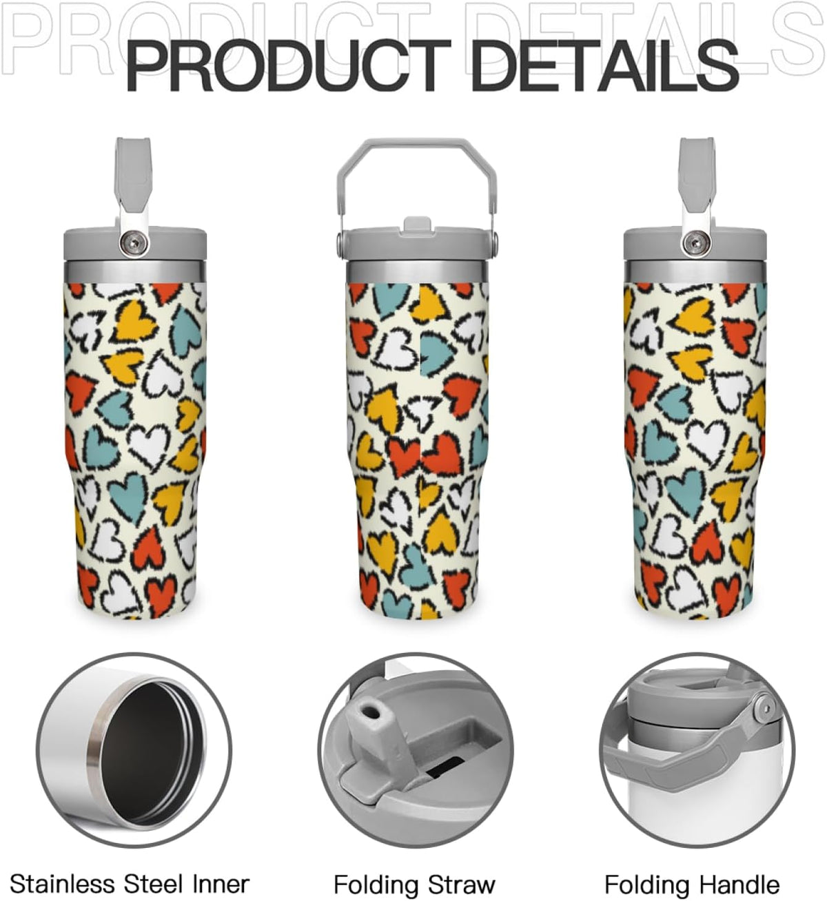 40 Oz Tumbler with Handle & Straw Lid - 304 Stainless Steel Insulated Coffee Mug, Cup Holder Friendly, Keeps Cold 9H Hot 3H for Travel Work Camping