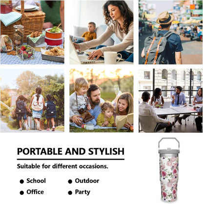 40 Oz Tumbler with Handle & Straw Lid - 304 Stainless Steel Insulated Coffee Mug, Cup Holder Friendly, Keeps Cold 9H Hot 3H for Travel Work Camping