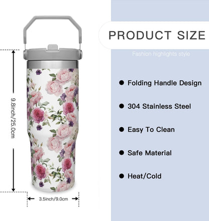 40 Oz Tumbler with Handle & Straw Lid - 304 Stainless Steel Insulated Coffee Mug, Cup Holder Friendly, Keeps Cold 9H Hot 3H for Travel Work Camping