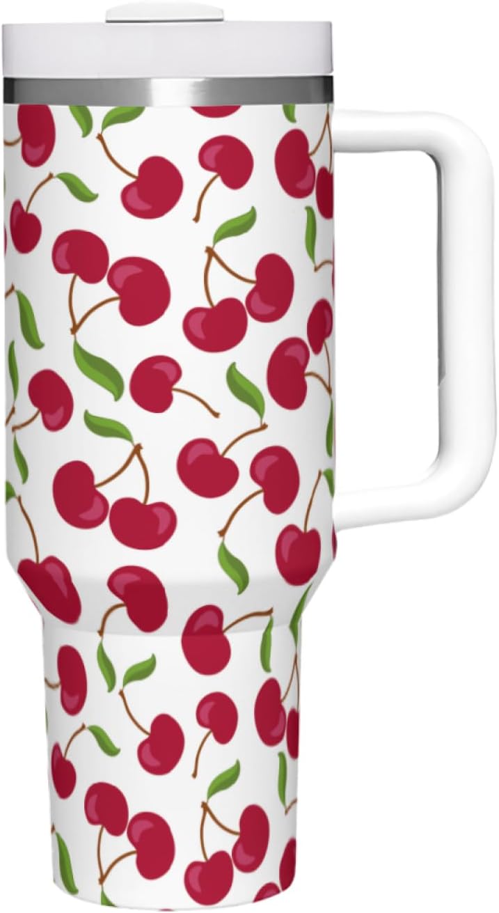 40 Oz Tumbler with Handle & Straw Lid - 304 Stainless Steel Insulated Coffee Mug, Cup Holder Friendly, Keeps Cold 9H Hot 3H for Travel Work Camping