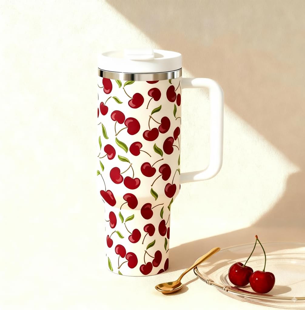 40 Oz Tumbler with Handle & Straw Lid - 304 Stainless Steel Insulated Coffee Mug, Cup Holder Friendly, Keeps Cold 9H Hot 3H for Travel Work Camping