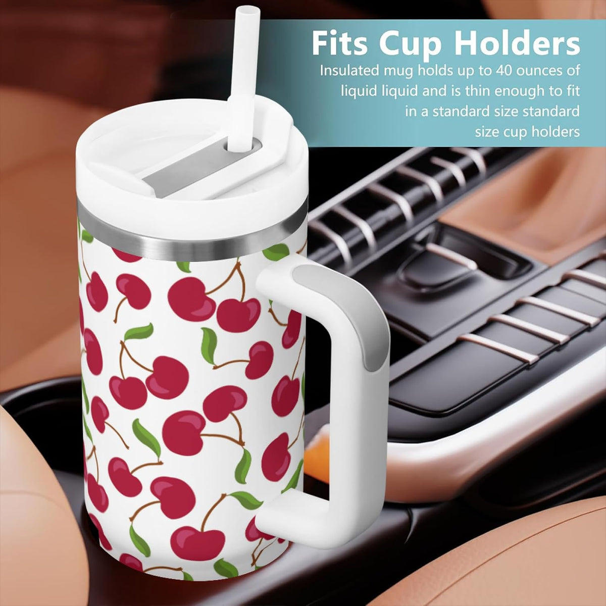 40 Oz Tumbler with Handle & Straw Lid - 304 Stainless Steel Insulated Coffee Mug, Cup Holder Friendly, Keeps Cold 9H Hot 3H for Travel Work Camping