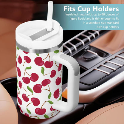 40 Oz Tumbler with Handle & Straw Lid - 304 Stainless Steel Insulated Coffee Mug, Cup Holder Friendly, Keeps Cold 9H Hot 3H for Travel Work Camping