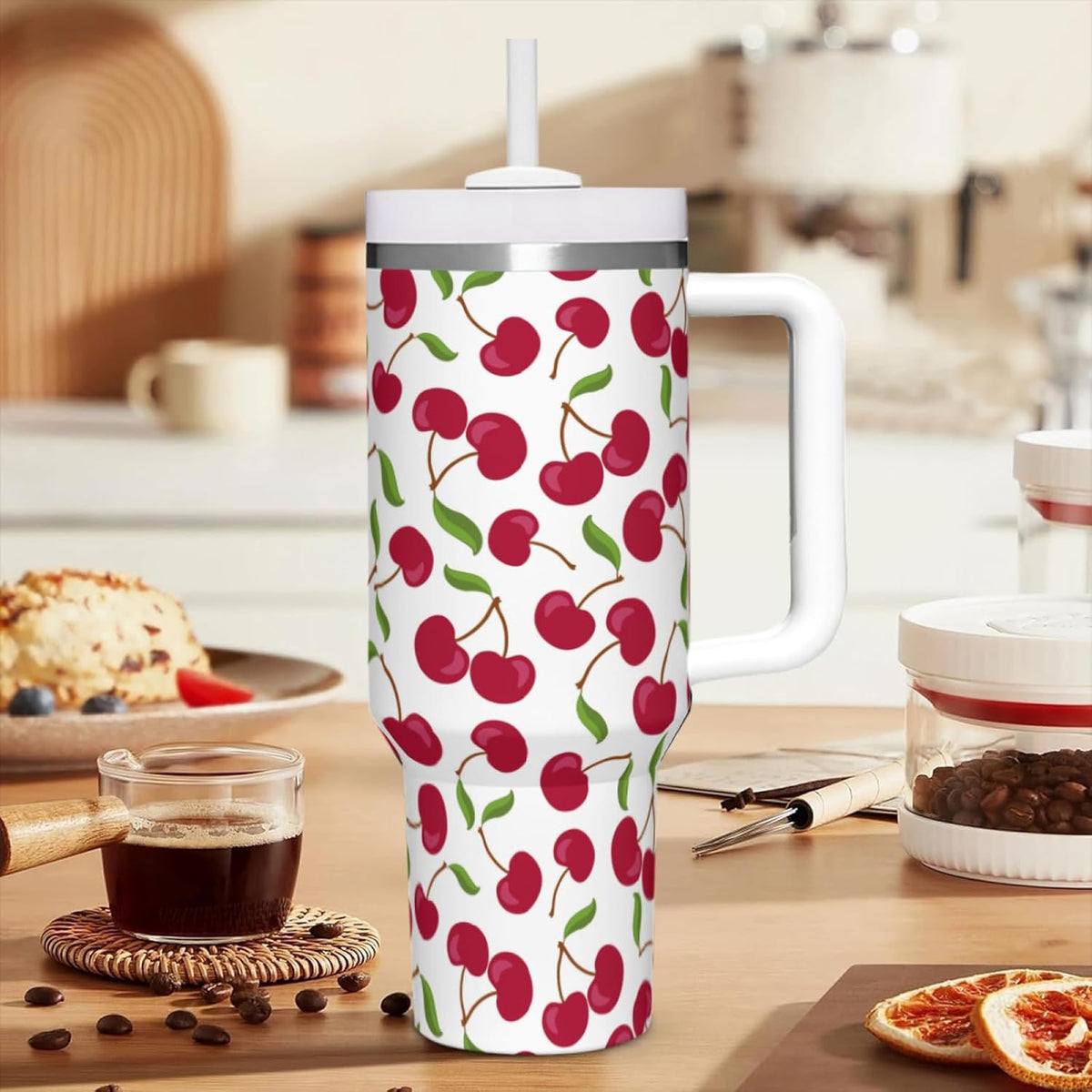 40 Oz Tumbler with Handle & Straw Lid - 304 Stainless Steel Insulated Coffee Mug, Cup Holder Friendly, Keeps Cold 9H Hot 3H for Travel Work Camping