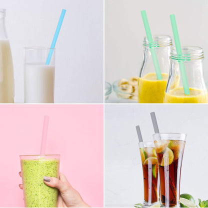 Silicone Straws Reusable - Odorless, 12 Standard Drinking Straws, 4 Carry Pouch, 2 Cleaning Brushes, Certificated Food Grade Platinum Silicone - 8 1/2" Long