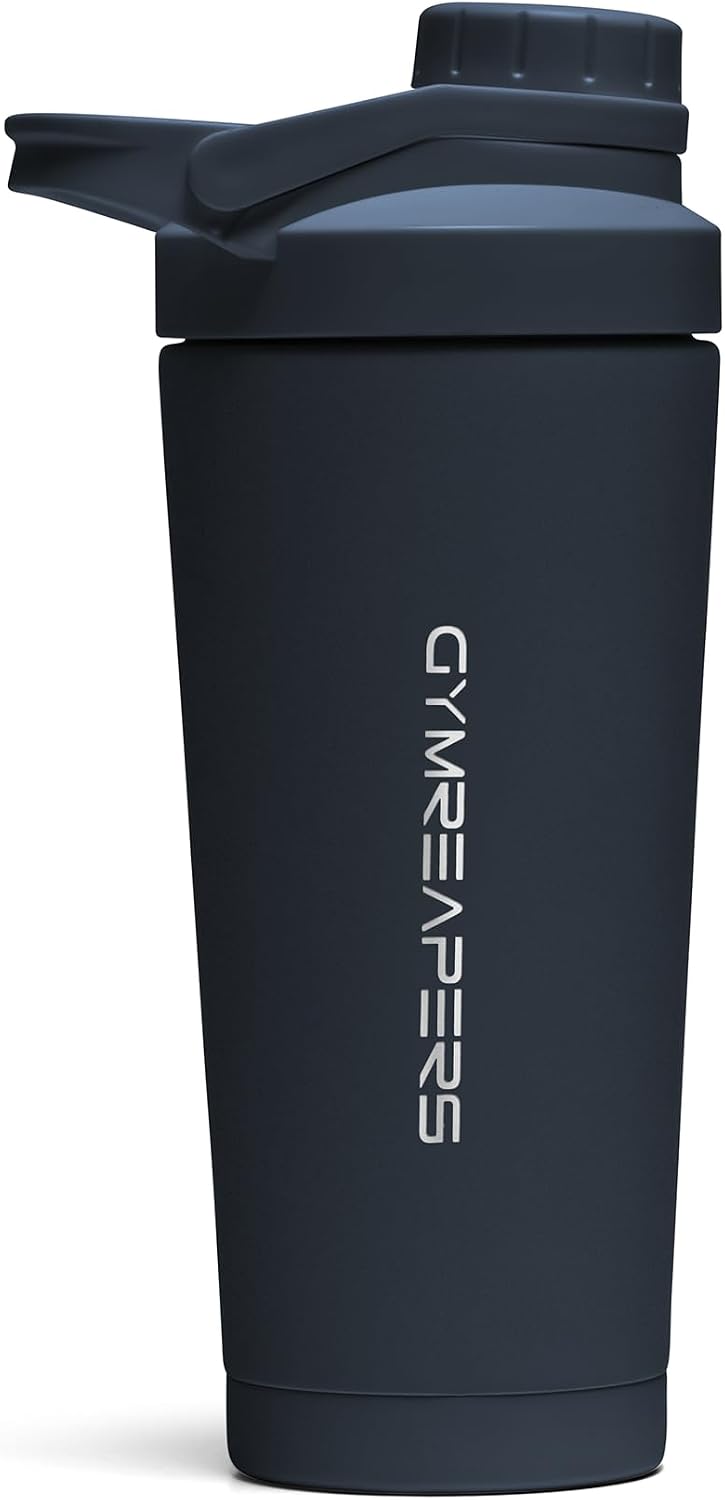 Stainless Steel Protein Shaker Bottle - Double Wall Insulated, Leak Proof, BPA-Free Metal Vacuum Blender Cup For Gym, Sports, Pre & Post-Workout Cold Hydration - 26 OZ (Black)