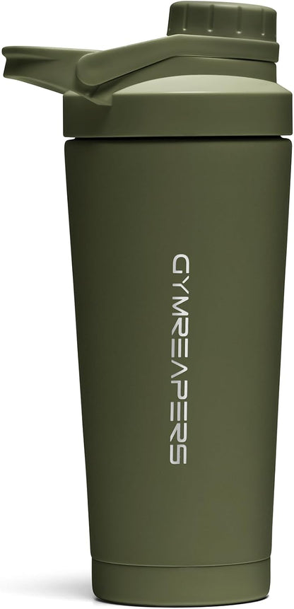 Stainless Steel Protein Shaker Bottle - Double Wall Insulated, Leak Proof, BPA-Free Metal Vacuum Blender Cup For Gym, Sports, Pre & Post-Workout Cold Hydration - 26 OZ (Black)