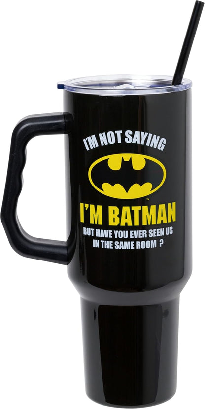 Batman I am Batman Quote, Stainless Steel Tumbler, 40oz | Includes Handle, Double Walled, Straw, Fits in Cup Holder, 1.18 Liters