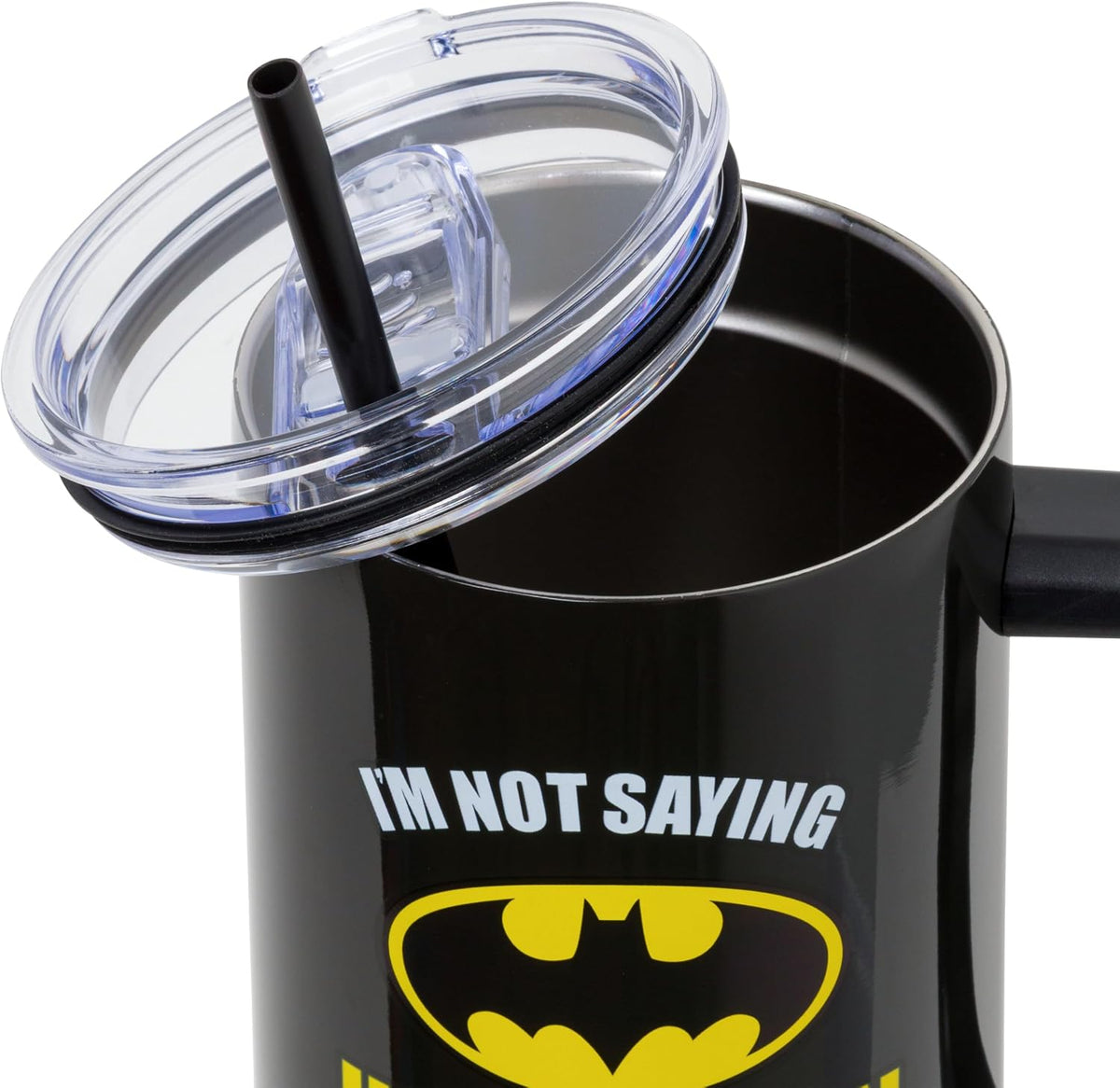 Batman I am Batman Quote, Stainless Steel Tumbler, 40oz | Includes Handle, Double Walled, Straw, Fits in Cup Holder, 1.18 Liters