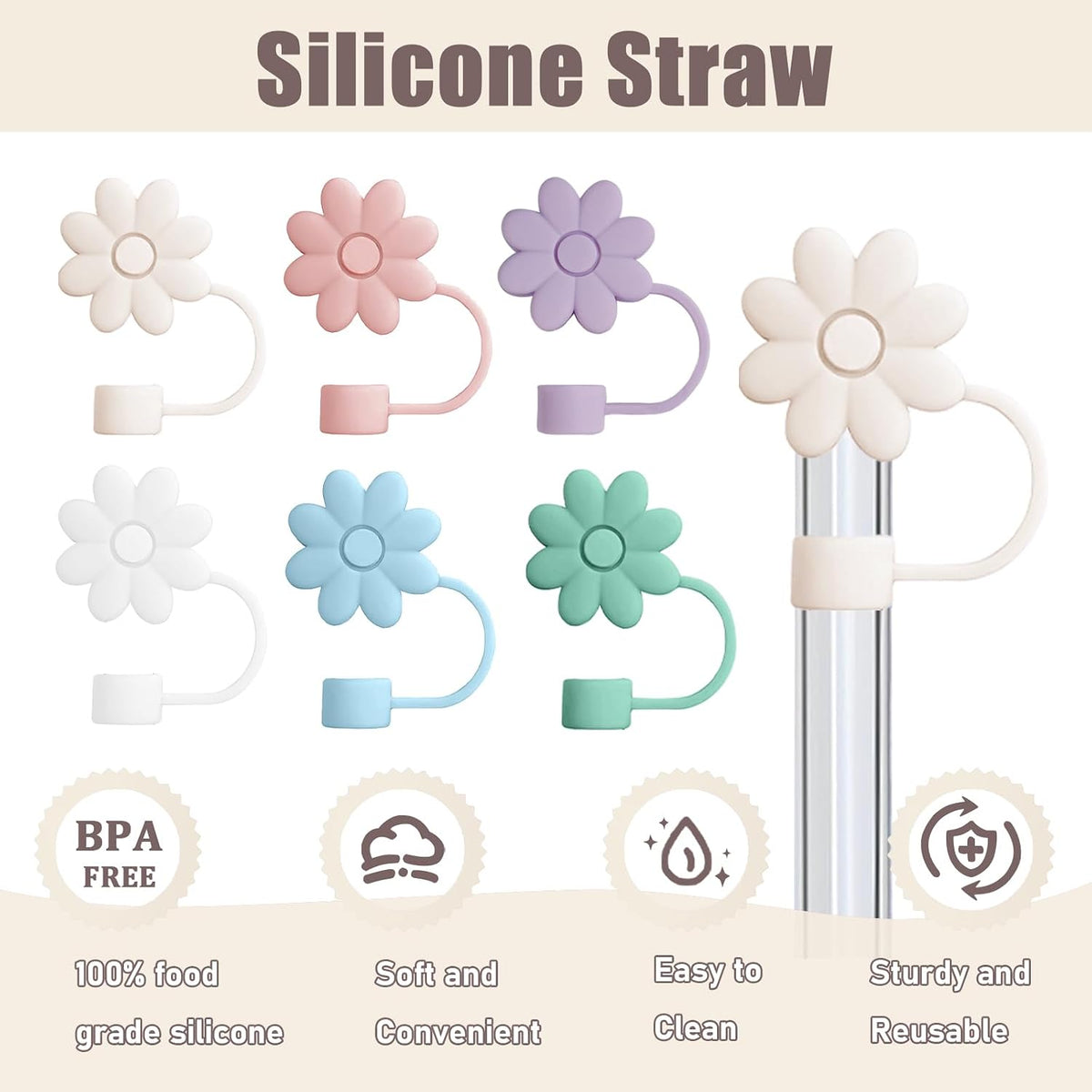 Cream Silicone Straw Covers Toppers for Stanley 30&40 Oz