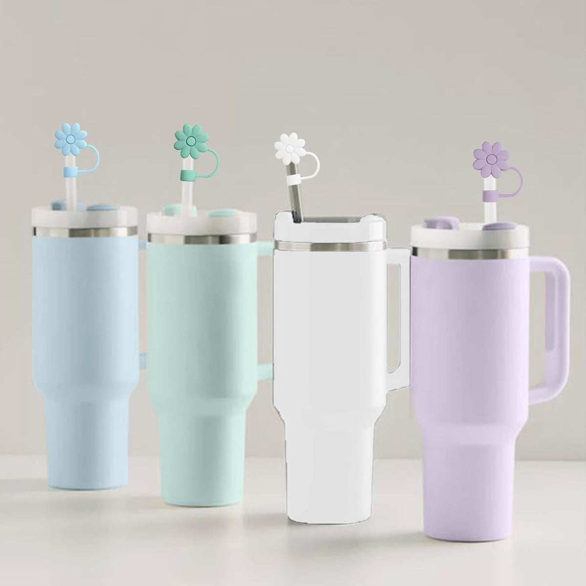 Cream Silicone Straw Covers Toppers for Stanley 30&40 Oz
