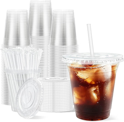 Clawsoff 100 Pack 20 oz Disposable Clear Plastic Cups with Lids and Straws