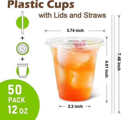 Clawsoff 100 Pack 20 oz Disposable Clear Plastic Cups with Lids and Straws