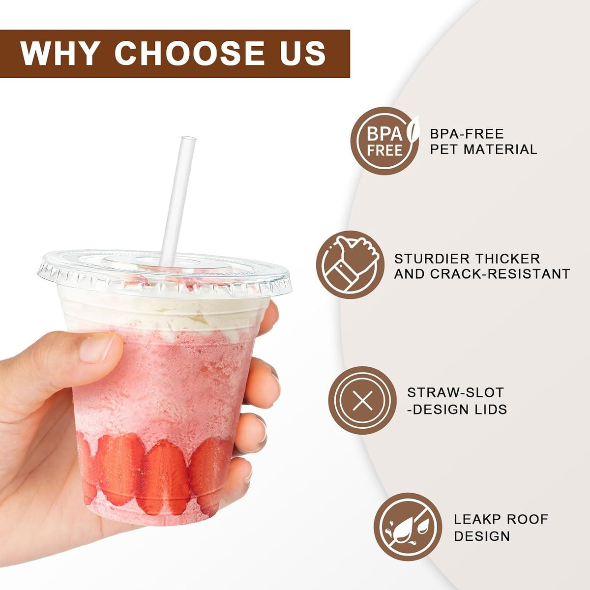 Clawsoff 100 Pack 20 oz Disposable Clear Plastic Cups with Lids and Straws