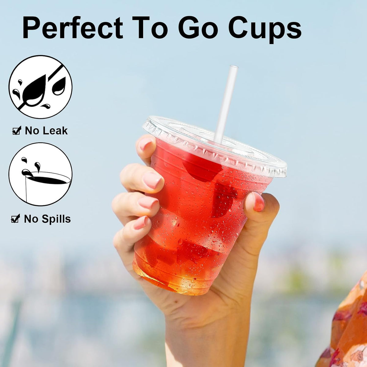 Clawsoff 100 Pack 20 oz Disposable Clear Plastic Cups with Lids and Straws