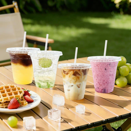 Clawsoff 100 Pack 20 oz Disposable Clear Plastic Cups with Lids and Straws