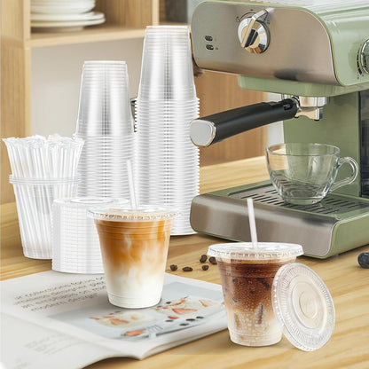 Clawsoff 100 Pack 20 oz Disposable Clear Plastic Cups with Lids and Straws