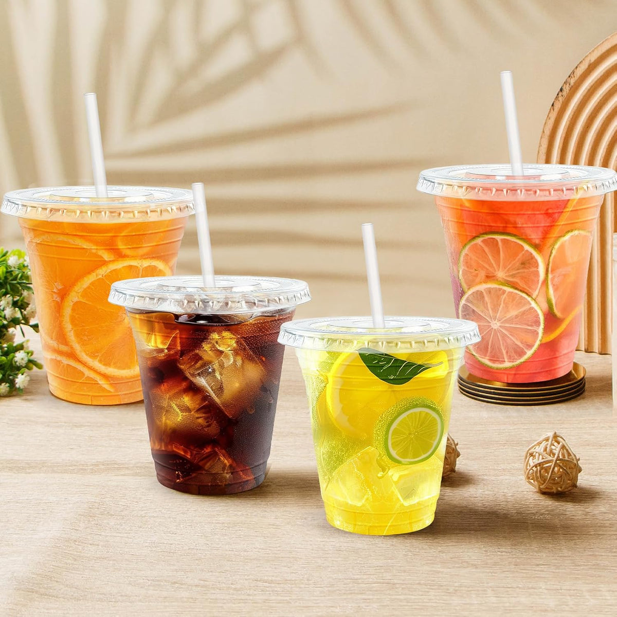 Clawsoff 100 Pack 20 oz Disposable Clear Plastic Cups with Lids and Straws