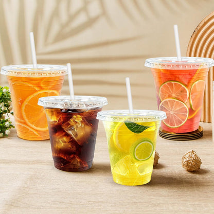 Clawsoff 100 Pack 20 oz Disposable Clear Plastic Cups with Lids and Straws