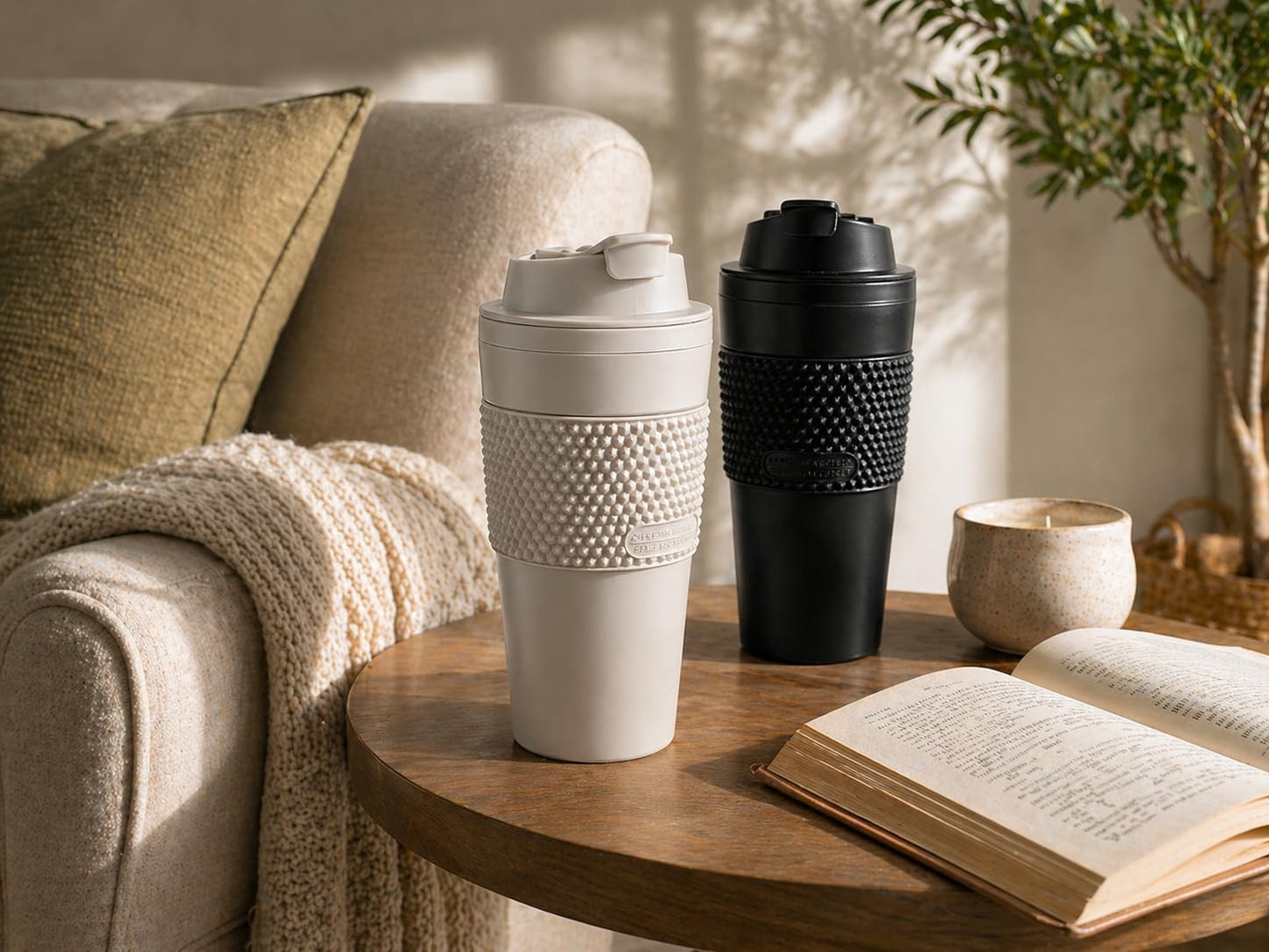 16 oz Coffee Tumbler Set (2 Pack) – Insulated Double Wall Travel Mug with Leak Proof Lid, Cup Holder Friendly, BPA Free Reusable Coffee Cup, Dishwasher & Microwave Safe, Brown