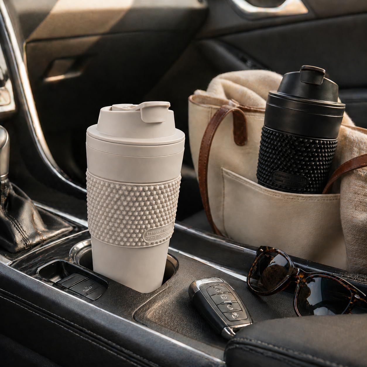 16 oz Coffee Tumbler Set (2 Pack) – Insulated Double Wall Travel Mug with Leak Proof Lid, Cup Holder Friendly, BPA Free Reusable Coffee Cup, Dishwasher & Microwave Safe, Brown